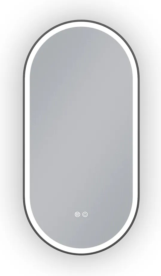 Erga Gwen, oválne LED zrkadlo 50x100cm v čiernom kovovom ráme, 3 farby svetla, predné osvetlenie, vyhrievacia podložka proti zapareniu, ERG-V01-GWEN-5010-BK