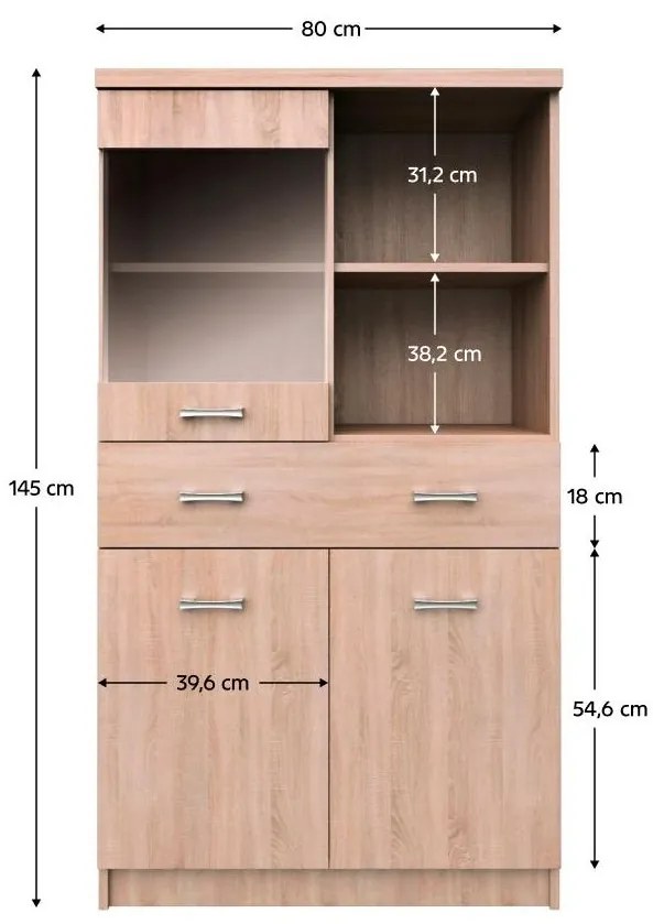 Tempo Kondela Vitrína 2D1W1S/80 , dub sonoma, TOPTY TYP 34