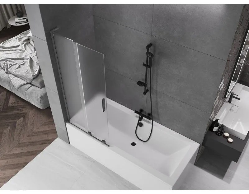 Mexen Velar L, 2-krídlová posuvná vaňová zástena 80 x 150 cm, 8mm sklo námraza, grafitová, 896-080-003-31-95
