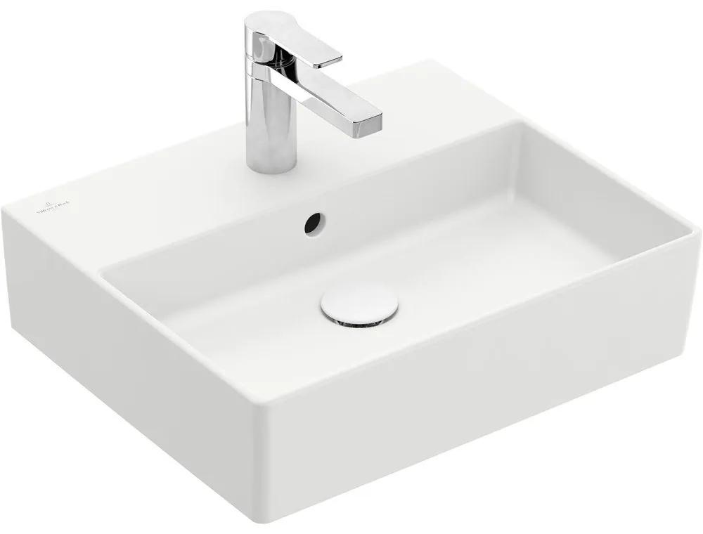 VILLEROY &amp; BOCH Memento 2.0 závesné umývadlo s otvorom, s prepadom, 500 x 420 mm, Stone White, s povrchom CeramicPlus, 4A2250RW