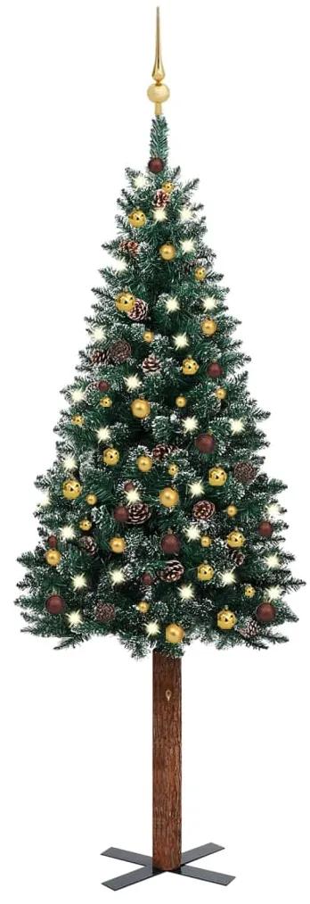 Úzky vianočný stromček s LED a sadou gulí zelený 180 cm 3077816