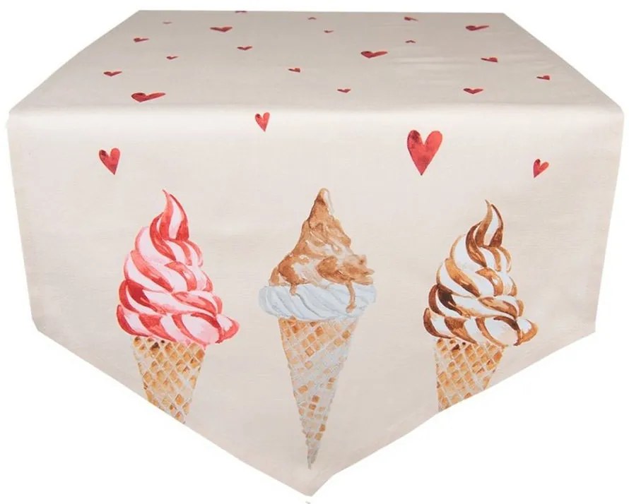 Béžový bavlnený behúň na stôl so zmrzlinou Frosty And Sweet - 50*160 cm