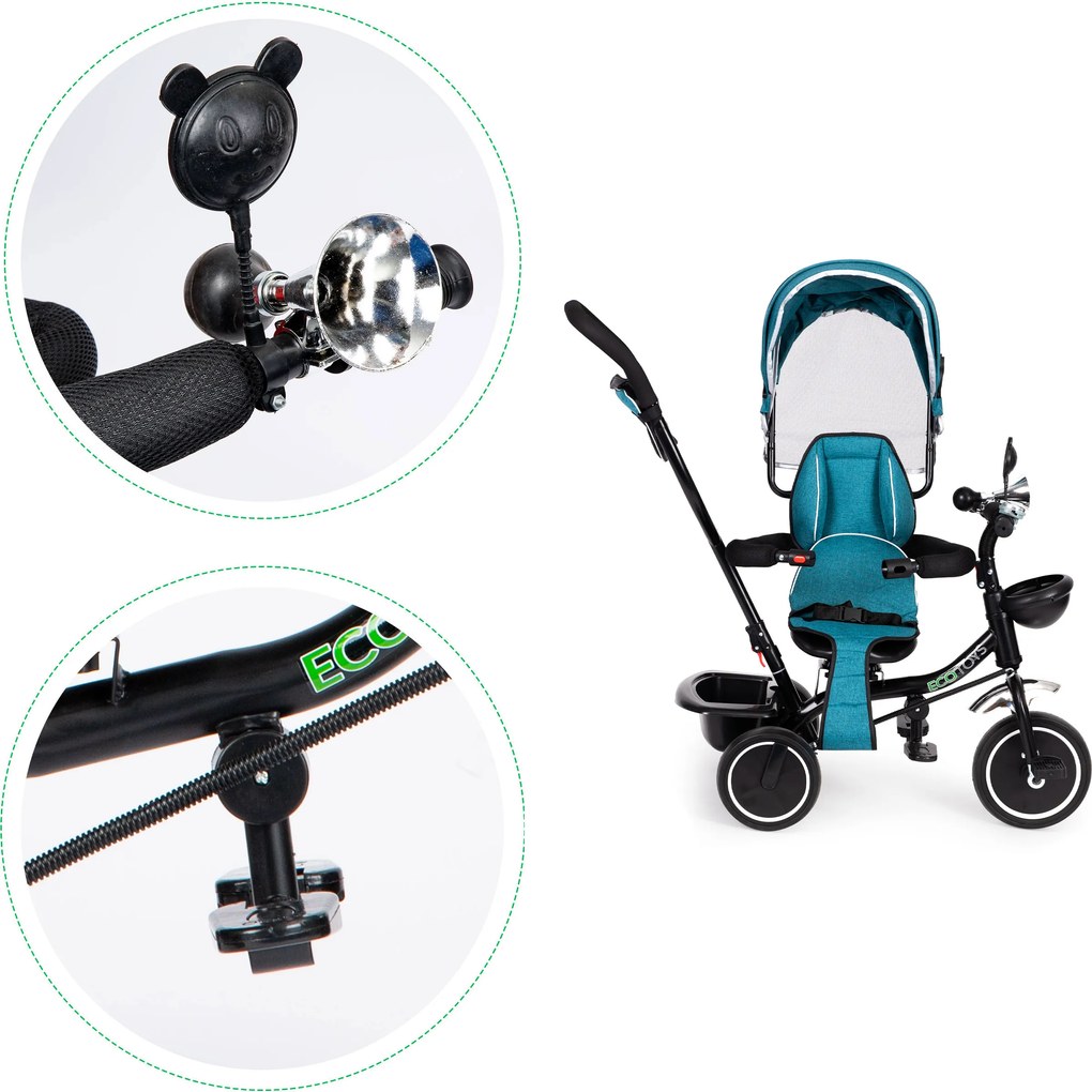 ECOTOYS trojkolka 1-4 r. otočné sedadlo 360°, strieška, rodičovská rukoväť