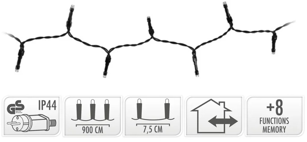 Vianočné svetielka 9 m/120 led viacfarebná, 8 režimov svietenia, pamäťová funkcia