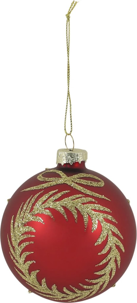 Červená sklenená vianočná ozdoba s girlandou Chic Bauble - Ø 8 cm