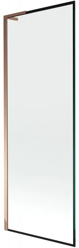 Mexen Next L, 1-krídlová vaňová zástena 70 x 150 cm, 6mm číre sklo-čierny vzor, ružové zlato profil, 895-070-000-03-70-60