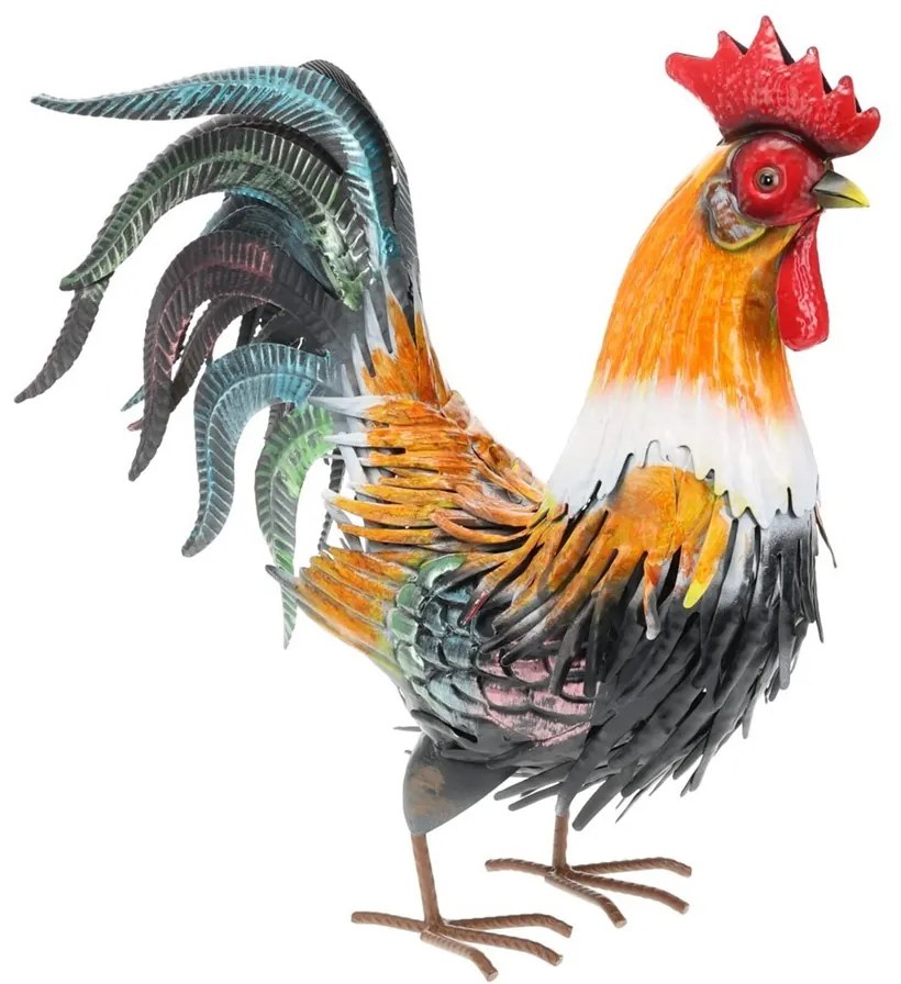 Záhradná kovová figúrka Rooster 1, 40,5 cm, viacfarebná