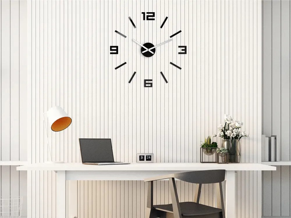 Nástěnné samolepící hodiny Arabic 50 cm černé/stříbrné