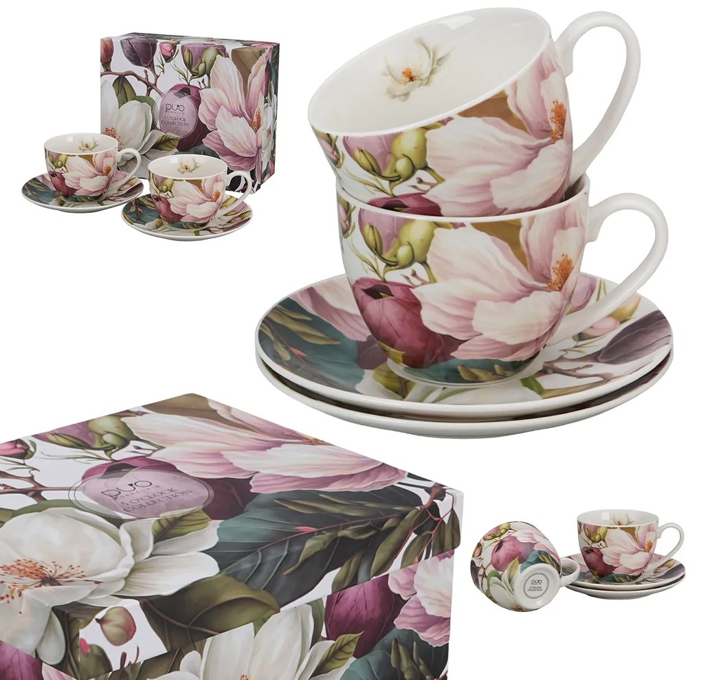 Porcelánová šálka s podšálkou Magnolie 270 ml sada 2ks