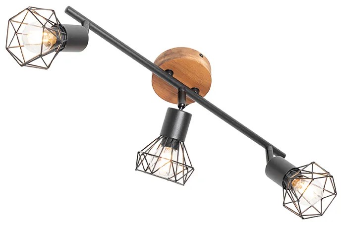 Reflektor čierny s dreveným otočným a naklápacím 3-svetlo - Mosh