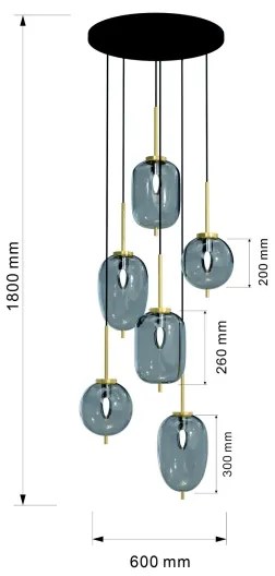 Wofi 5007-502 - Luster na lanku BELLEVILLE 6xE14/40W/230V čierna/zlatá
