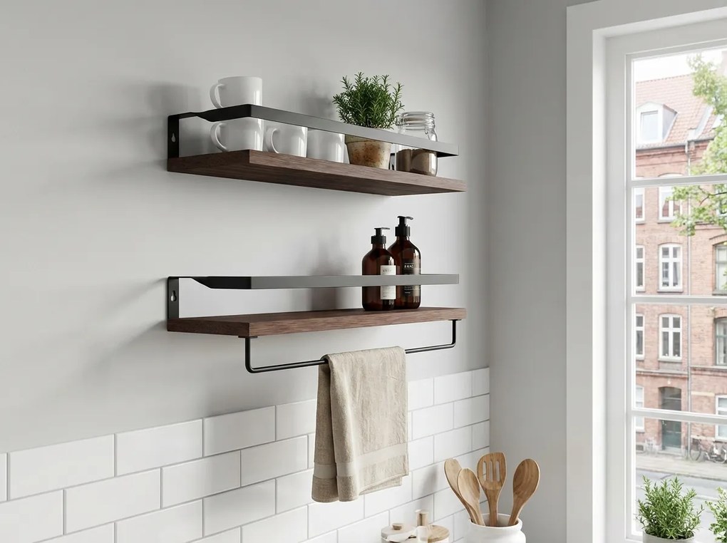 Nástenné police VIREON hnedé, sada 2ks