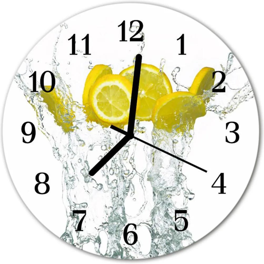 Sklenené hodiny okrúhle  citrónová voda