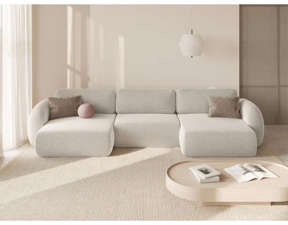 Krémovobiela ženilková rozkladacia/s úložným priestorom rohová pohovka (do tvaru "U") Tonale – Cosmopolitan Design