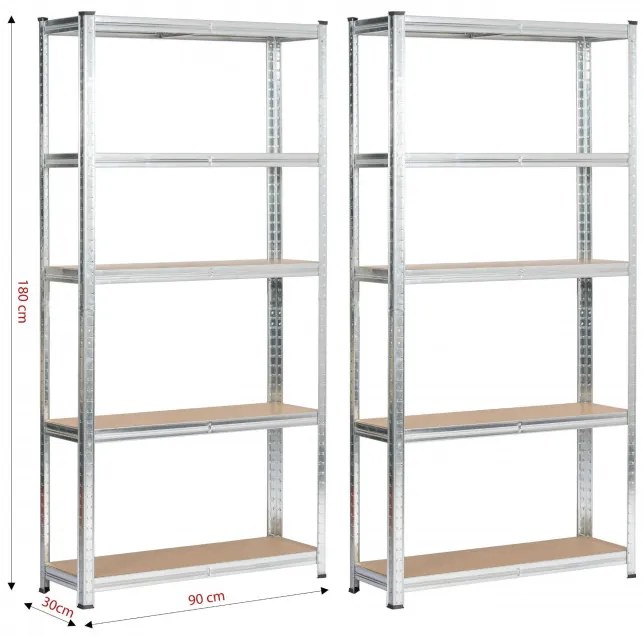Set 2 kovových regálov 90x30x180 cm strieborný