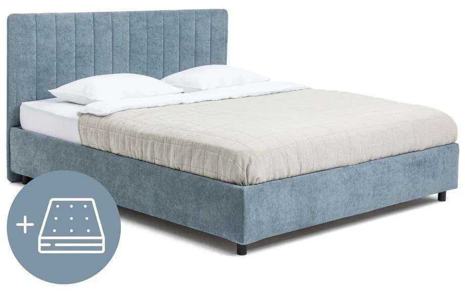 Modrá čalúnená dvojlôžková posteľ s úložným priestorom s matracom/s roštom 160x200 cm Myra Slim Line – Bonami Selection
