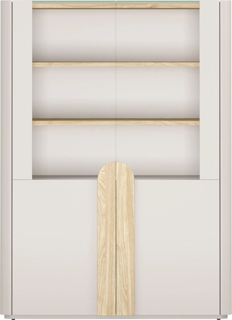 Vitrína Amilio 100 cm dvojdverová - kašmír / olejovaný dub / úchyty svetlý dub