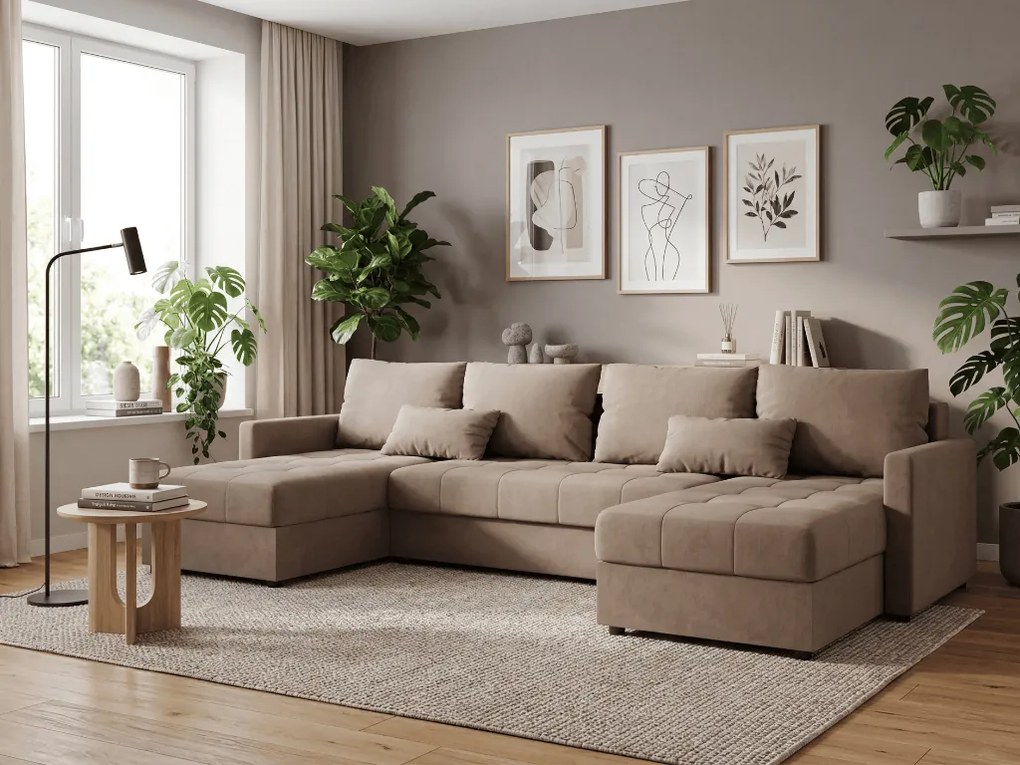 Rozkladacia sedacia súprava do U VENORIA 285x146 cm, béžová + 2 vankúšiky ZDARMA