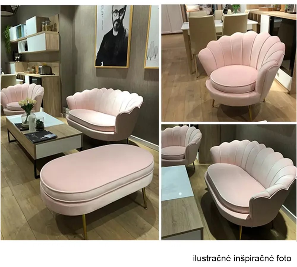 Lavica v štýle Art-deco, ružová Velvet látka/gold chróm-zlatý, NOBLIN