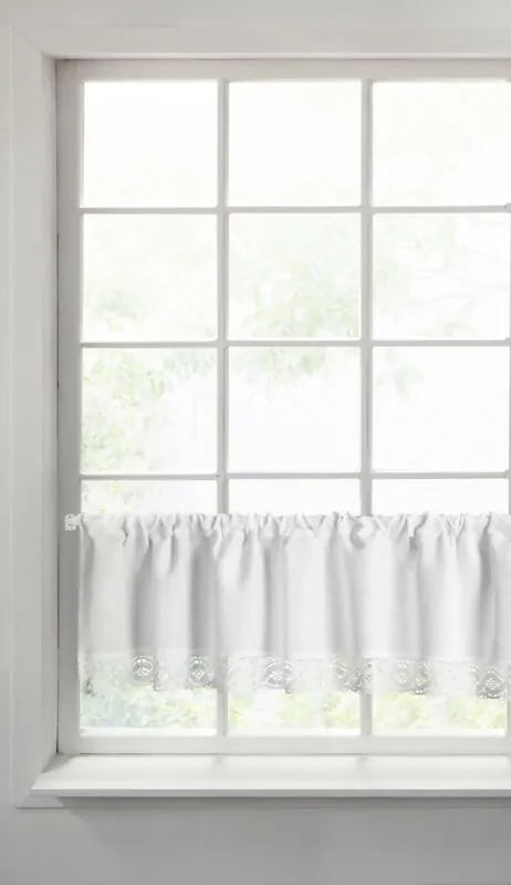 DECOREUM Záclona s čipkovým vzorom 150 cm x 30 cm biela 60% bavlna 40% polyester 98407