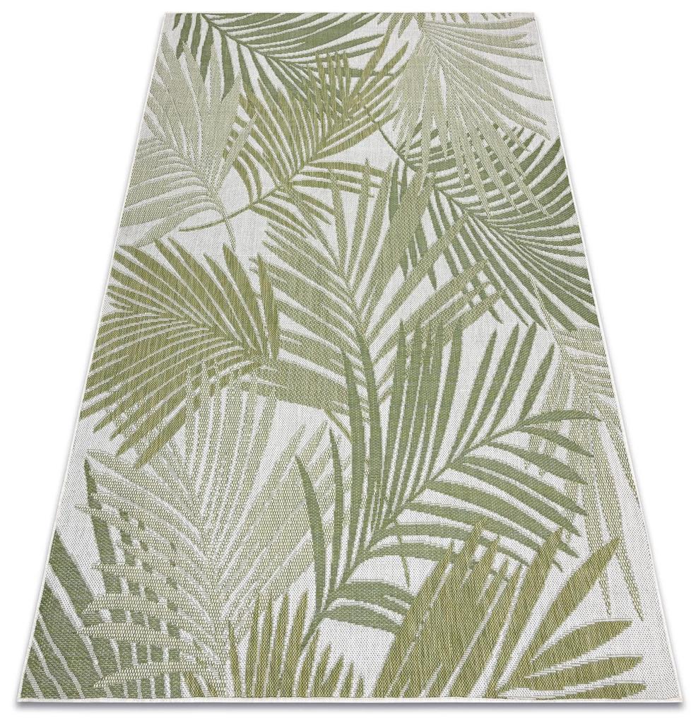Koberec SISAL SION palmové listy, tropický 2837 ploché tkanie ecru / zelená Veľkosť: 200x290 cm