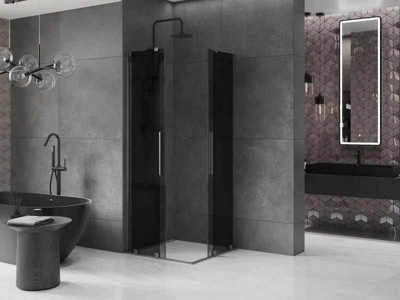 Mexen Velar L Duo, sprchový kút s posuvnými dverami 90 x 90 cm, 8mm šedé sklo, brúsený grafit, 871-090-090-02-43-66