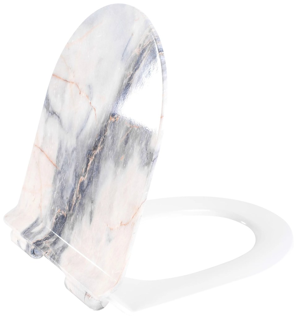 Rea Carlo Granit Shiny, SLIM toaletné WC sedadlo s pomalým zatváraním 410x365 mm, duroplast, soft-close, imitácia kameňa, REA-C4520