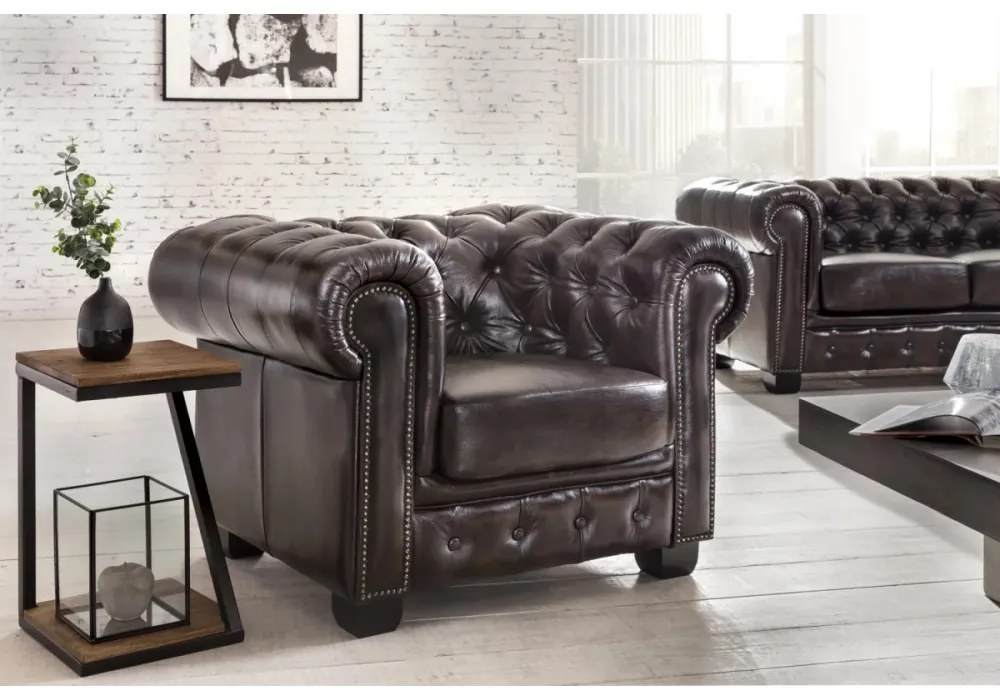 furniture-nabytek.cz - Křeslo Chesterfield pravá kůže hnědé