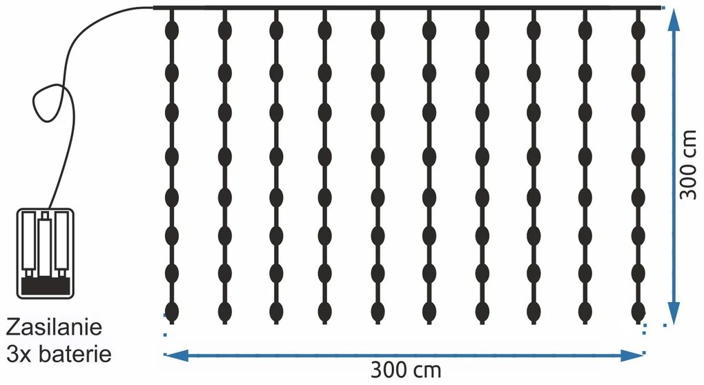 Tutumi, LED svetelný záves 300 diód 3x3m 311334A, studená biela, CHR-06322