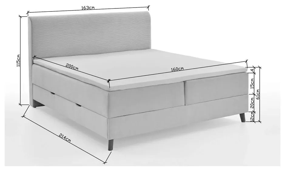 Béžová boxspring posteľ s úložným priestorom 160x200 cm Memphis - Meise Möbel
