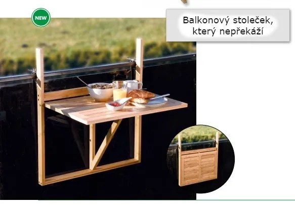 Závesný skladací balkónový stolík z bambusu, 64x72x44cm