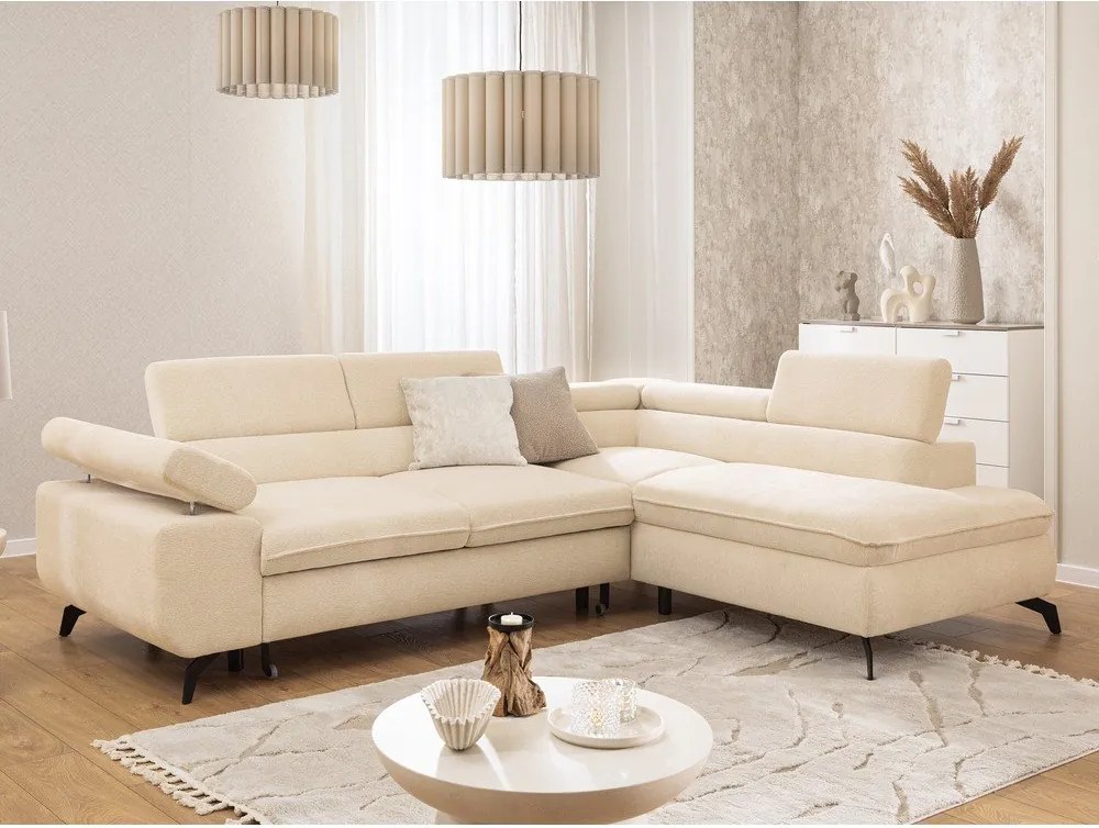 Krémová ženilková rohová pohovka (pravý roh/do L) Marbeya – Ropez