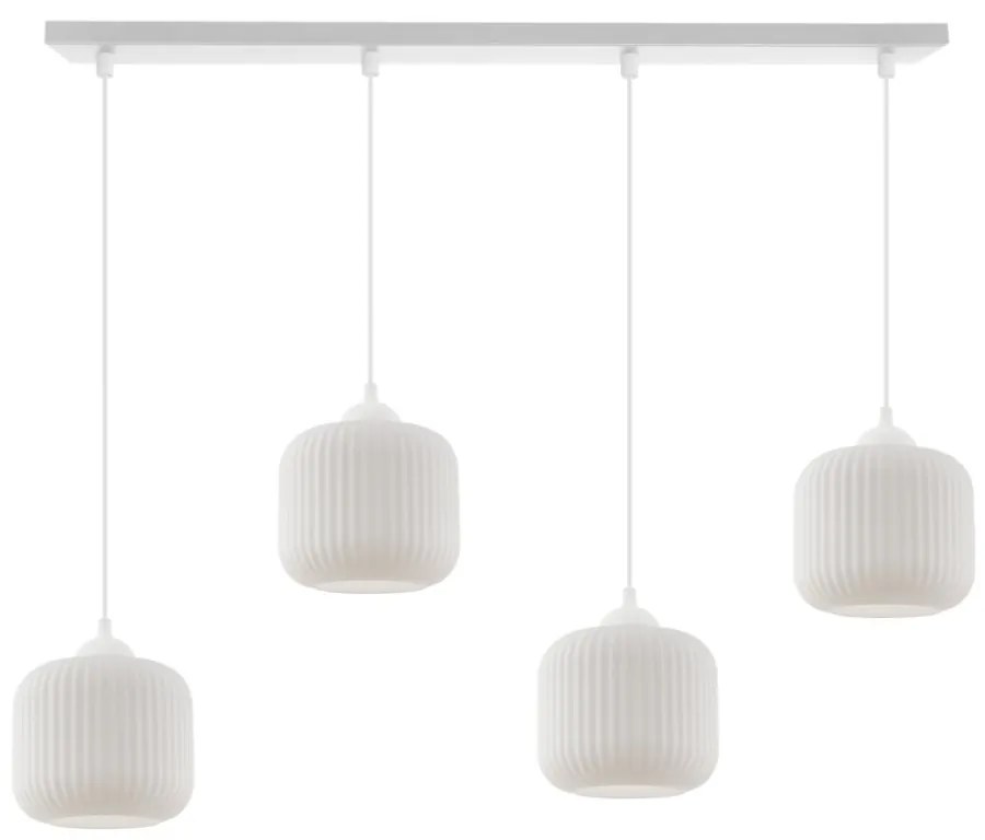 Závesné svietidlo Riffle, 4x biele sklenené tienidlo, w