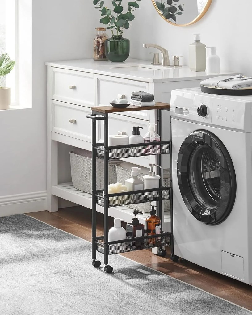 Pojazdný kuchynský vozík Vasagle Compi 77 cm čierny/hnedý