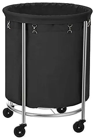 Kôš na bielizeň na kolieskach, 81x60cm, čierno-strieborný