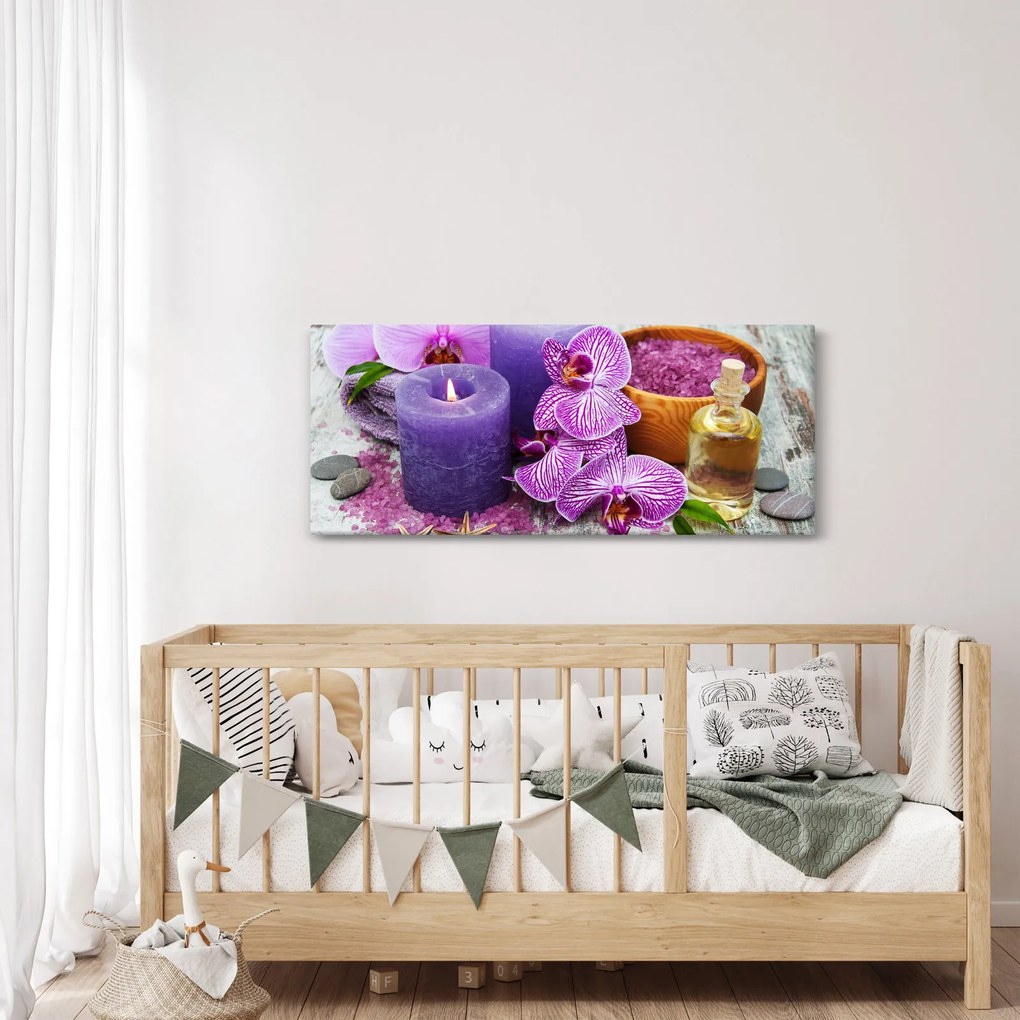 Obraz orchideí a sviečok (120x50 cm)