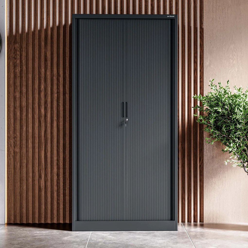 Kovová skriňa so žalúziovými dverami DAMIAN, 900 x 1850 x 450 mm, antracitová