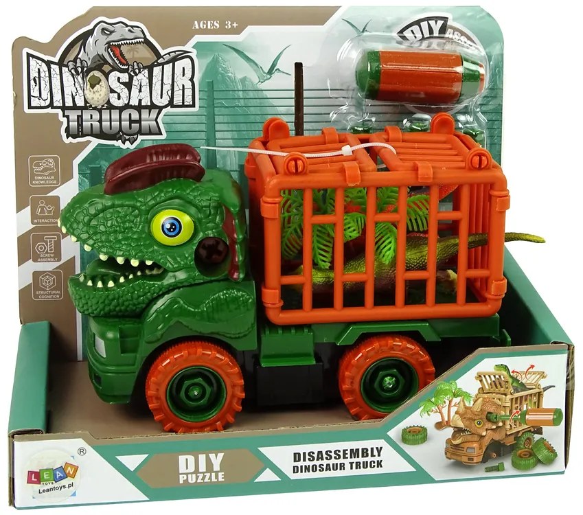 LEAN TOYS Zelený transportér Dino Truck na odskrutkovanie