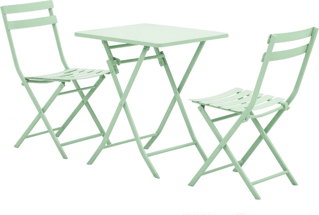 Outsunny Skladací bistro záhradný set - štvorkolní stôl rozmerov 60D x 60Š x 71V cm s 2 stoličkami - zelený, vodeodolný kov s práškovým nástrekom | Ao