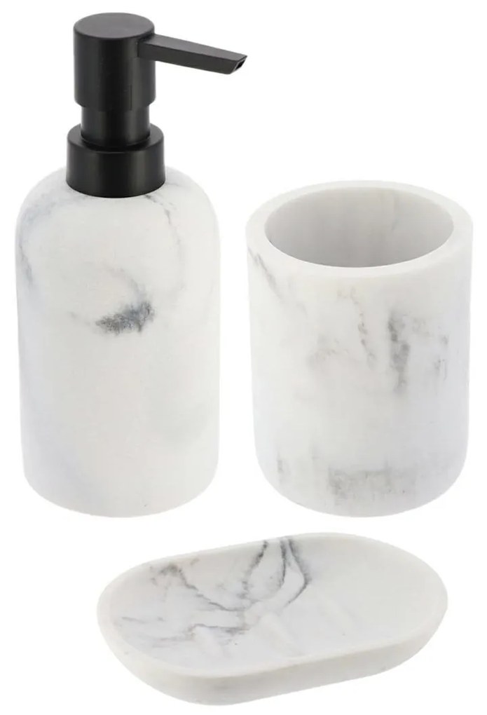 Sada kúpeľňových doplnkov Everist Marble, biela/s čiernymi prvkami