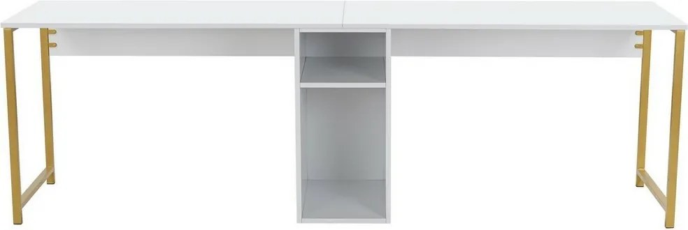 Dvojitý biely a zlatý pracovný stôl