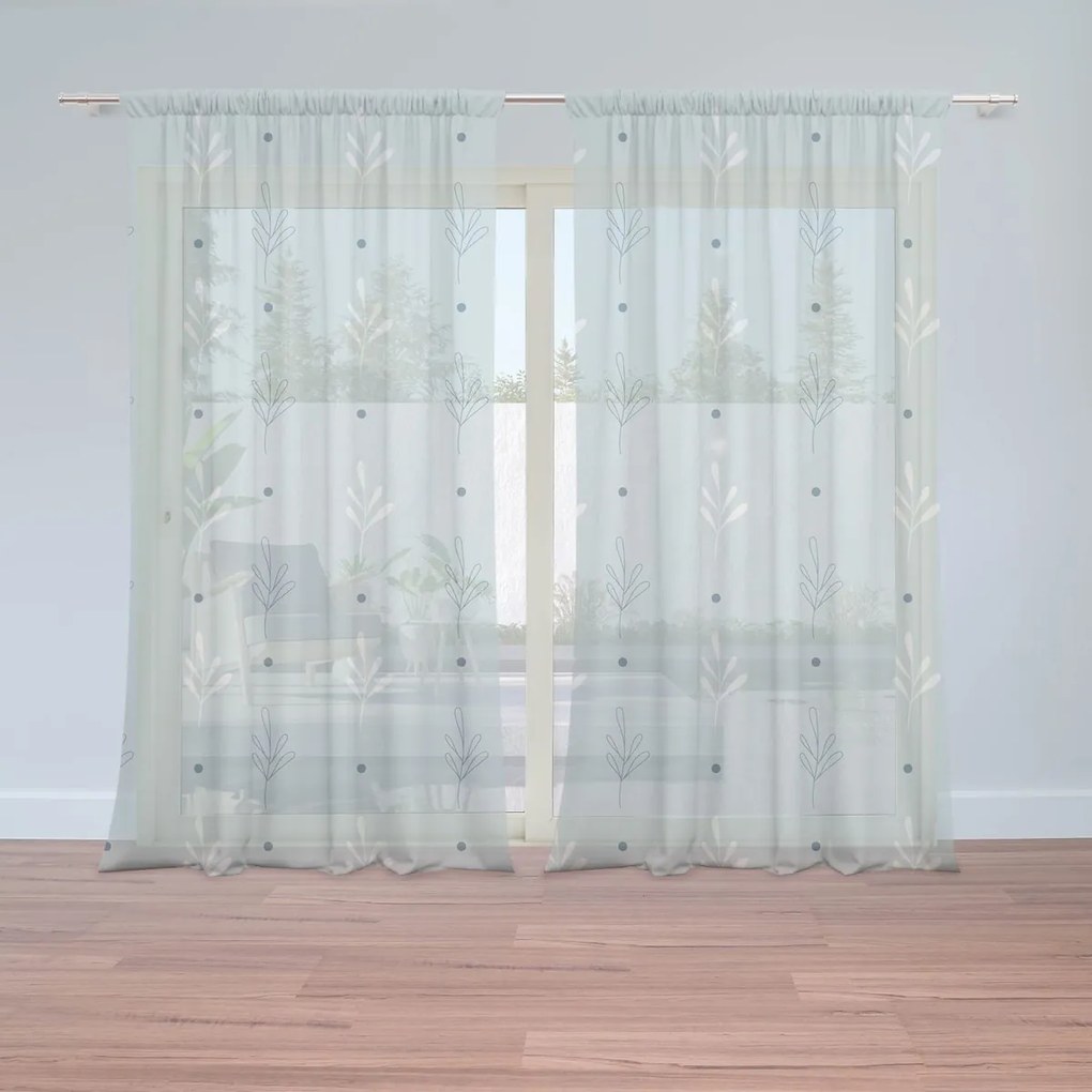 Sablio Záclony Modré a Biele lístky: 2ks 150x250cm