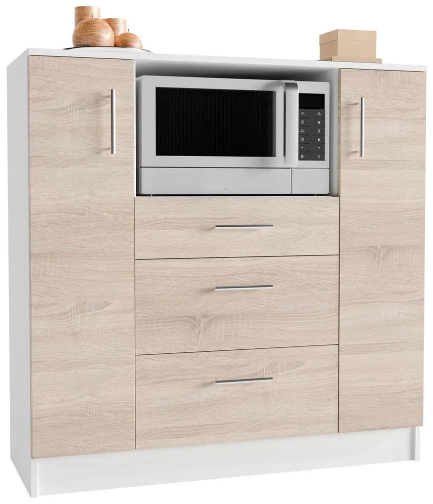 XXXLutz KOMODA S VITRÍNOU, biela, dub sonoma, 109/110/40 cm} MID.YOU - Online Only kuchyne - 000657027890