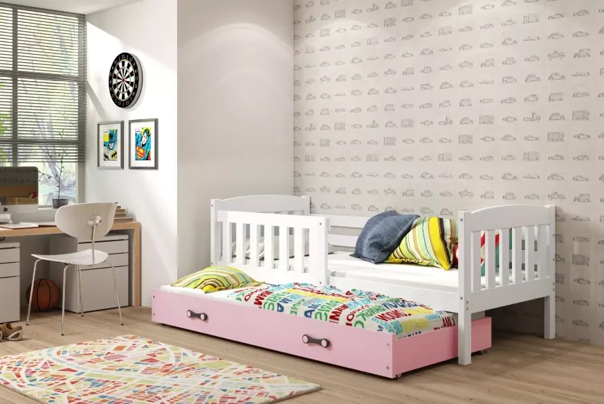 Interbeds Jednolôžková posteľ Kubus3 Biela pre teenagerov 190x80 s matracom, rozkladacia - ružová