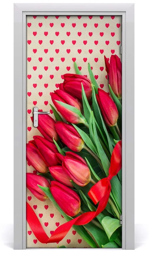 Samolepiace fototapety na dvere červené tulipány 75x205 cm