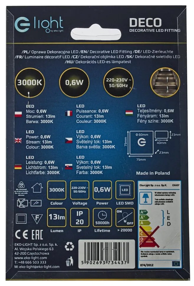 Schodiskové LED svietidlo Deco, 1x LED 0,6w, 3000k, s