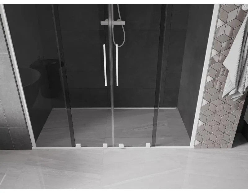 Mexen Velar Duo, posuvné sprchové dvere do otvoru 170 cm, 8mm šedé sklo, biela matná, 871-170-000-42-20