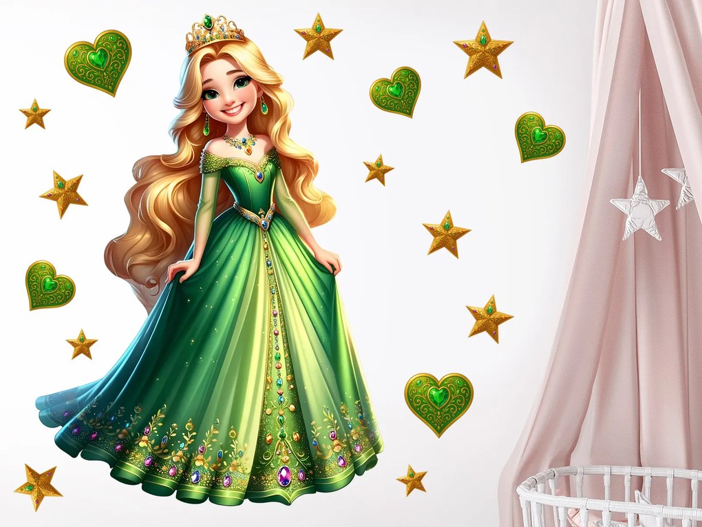 Blond princezná textilní prelepiteľná nálepka na stenu hárok 33 x 47 cm