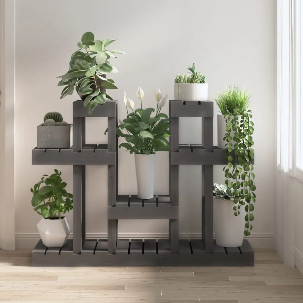 vidaXL Stojan na rastliny sivý 104,5x25x77,5 cm masívna borovica