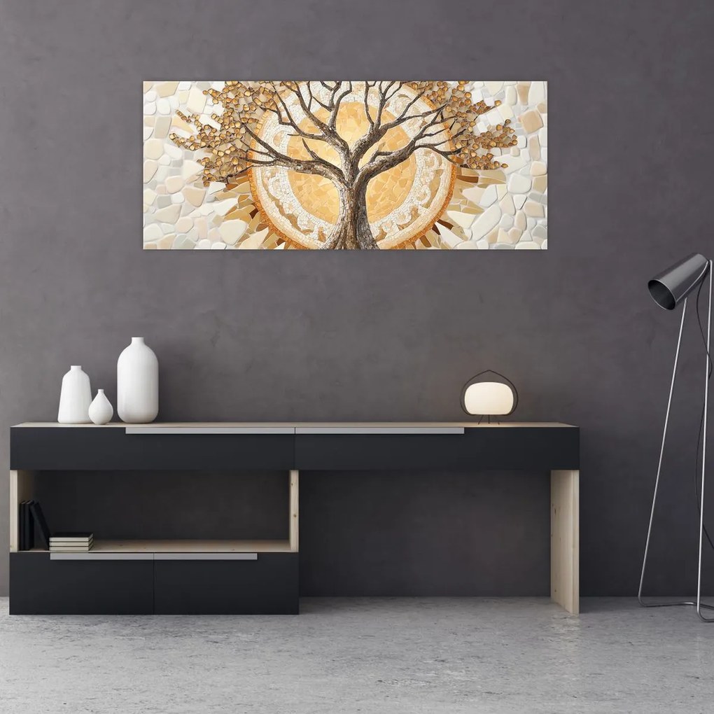 Obraz – Zlatý strom života v mozaike (120x50 cm)